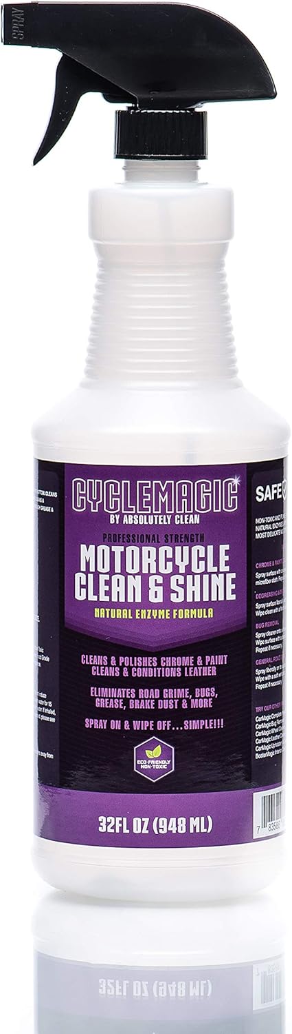 CycleMagic Motorcycle Clean and Shine Motorcycle Cleaner & Conditioner, Chrome Cleaner, Leather Cleaner, Paint | Eliminates Grime, Brake Cleaner, Dirt & Debris (32oz Spray Bottle (Save 25%))