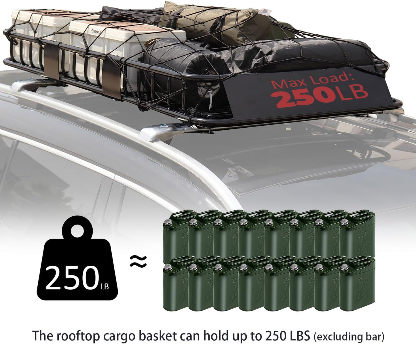 FORWODE Roof Rack Carrier Basket, 64" x 39" Rooftop Cargo Carrier Basket with 250 Lbs Capacity, Rust-Proof Steel Heavy Duty Car Top Luggage Basket