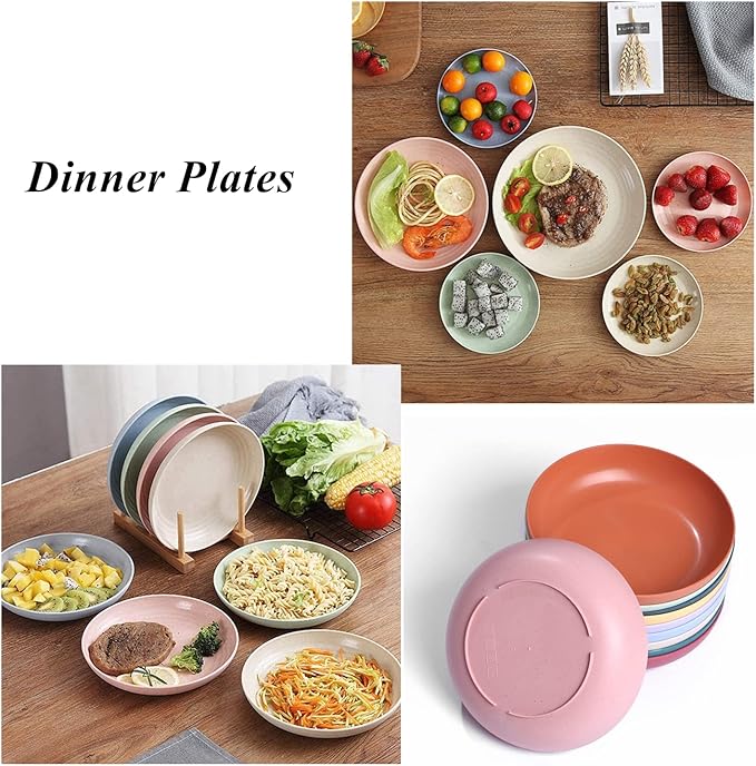 WANBY Lightweight Wheat Straw Cereal Plates Unbreakable Dinner Dishes Plates Set Dishwasher & Microwave Safe (Plates 10 Pack 5.6')