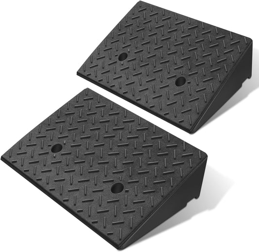 DNA MOTORING 2pcs 5.3" Rise Rubber Curb Ramp Heavy Duty Loading Driveway Ramp Threshold Ramp 19.5 in L x 13.6 in W x 5.3 in H for Loading Dock, Warehouse, Wheelchair, Motorcycles, Cars, TOOLS-00646