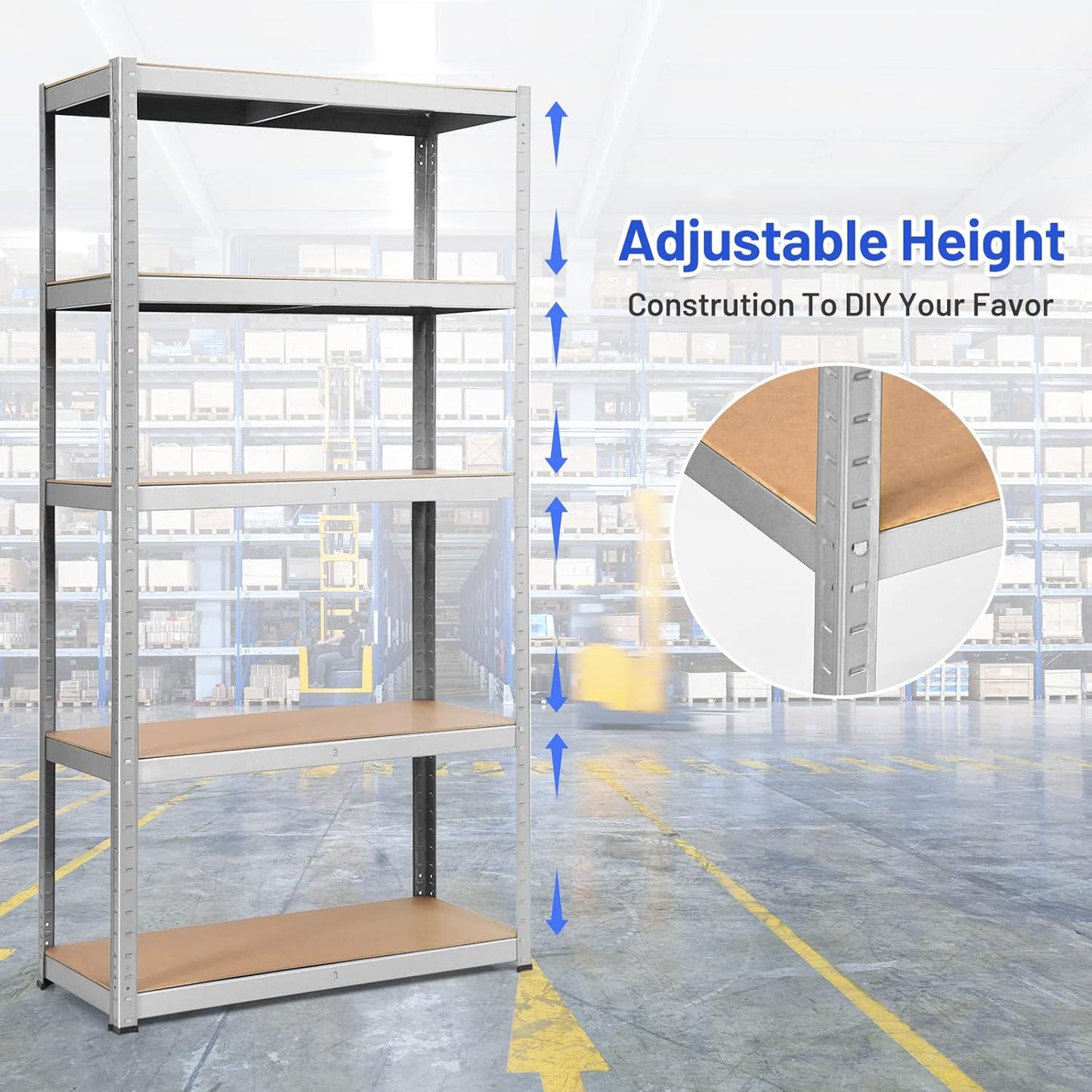 ERGOMASTER 5 Tiers Steel Shelves for Storage Heavy Duty Garage Organization Utility Shelf Rack for Books, Kitchenware, Tools Bolt-Free Assembly 72 x 16 x 72 inches (2PCS,Silver)