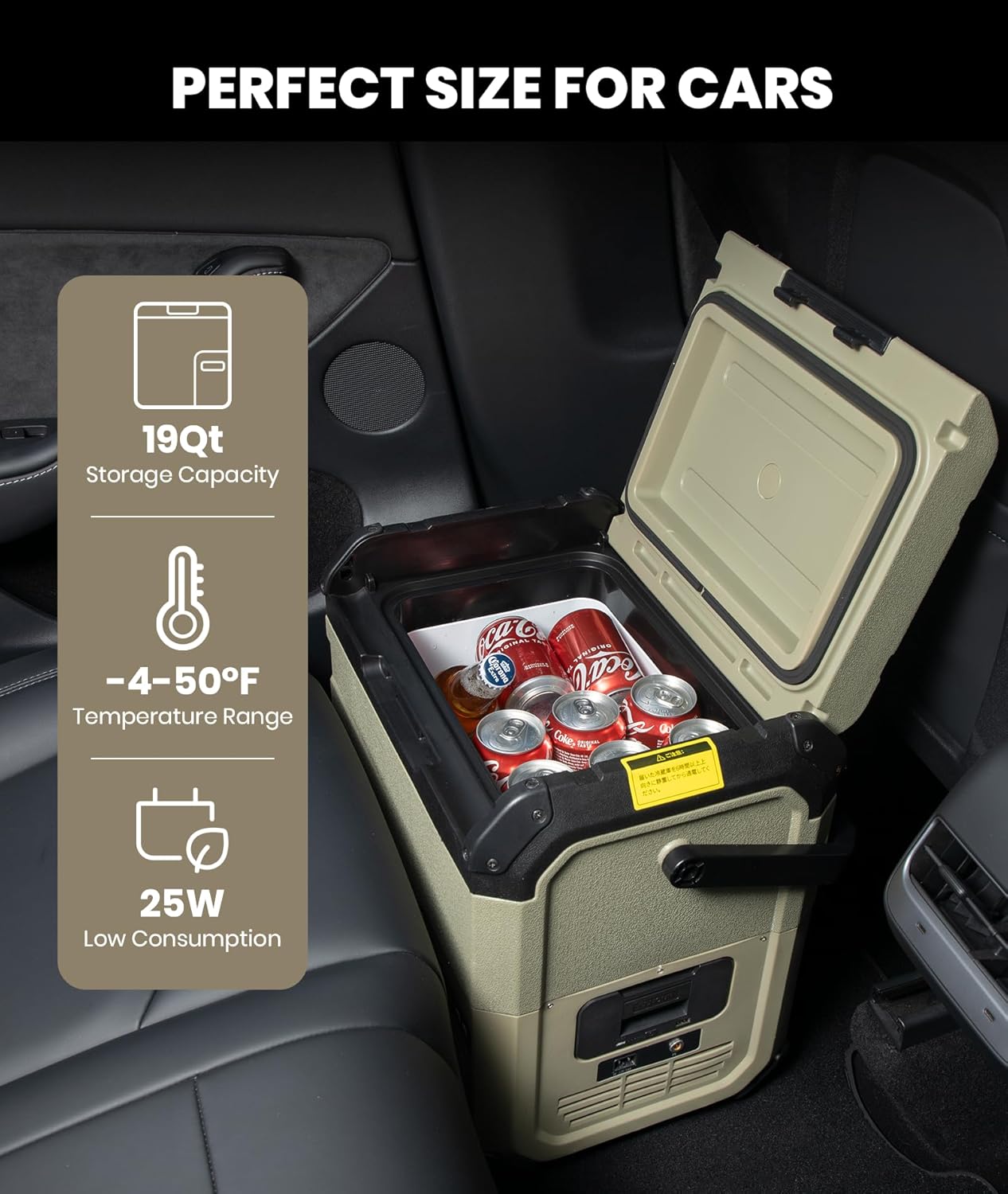 EENOUR D18 12 Volt Car Refrigerator, Portable Freezer 19Qt/18L Battery & Solar Powered Cooler 25W, -4~50℉, 12/24V DC, 110~240V AC, Electric Cooler Ideal for Road Trips, Camping (Battery Not Included)