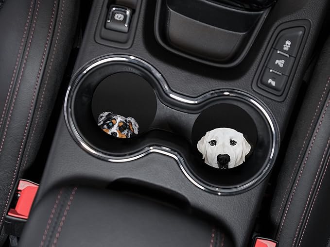 WIRESTER, Merle Aussie Australian Shepherd Dog, White Labrador Retriever Dog Design Absorbent ROUND Fabric Felt Neoprene Car Coasters for Drinks (2.87 inches), 2pcs Set