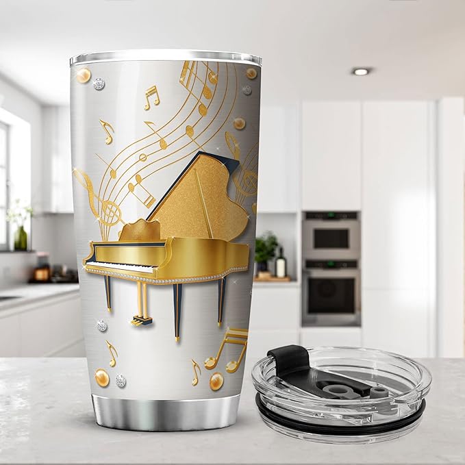 ZOXIX Funny Pianist Nutrition Facts Tumbler Jewelry Style Piano Lovers Gifts For Women Music Themed Coffee Mugs Stainless Steel Cups With 20oz Piano Teacher Mug Pianist Gift
