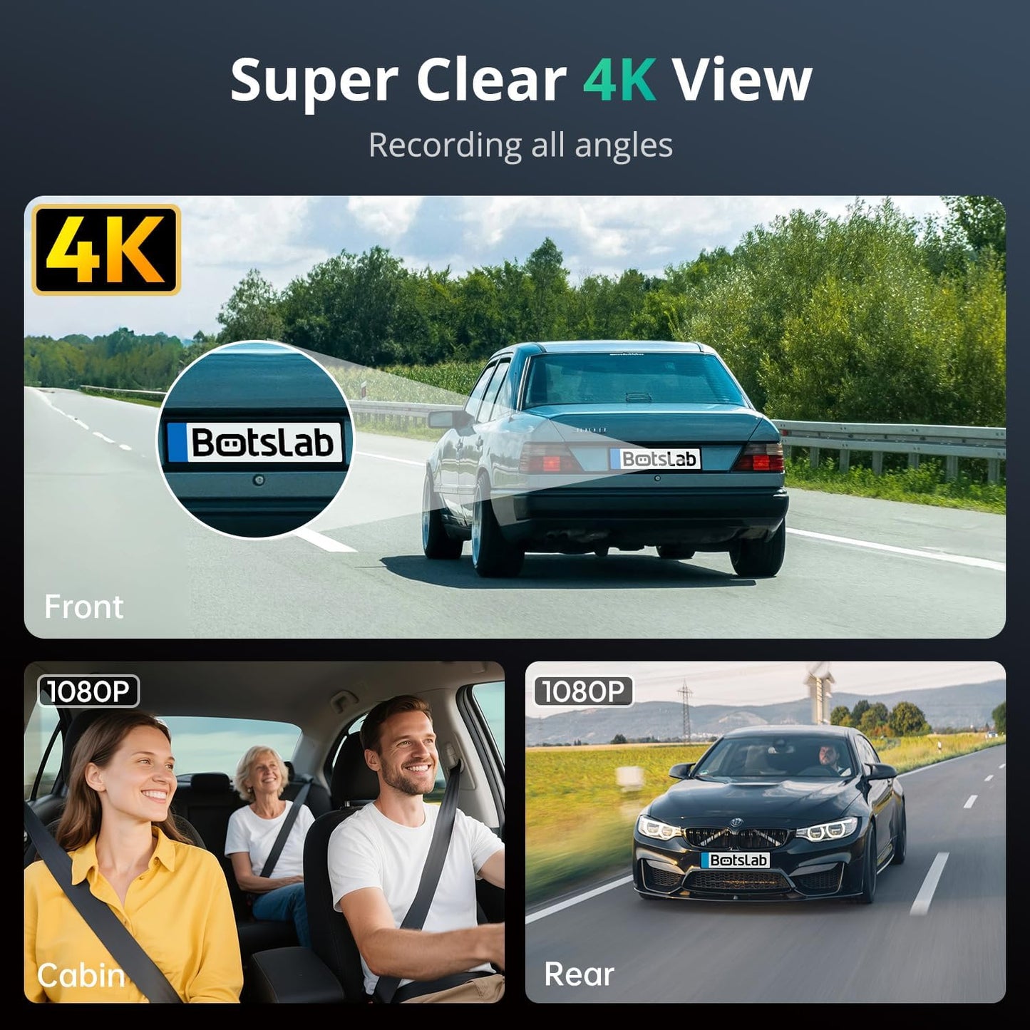 4K 3 Channel Dash Cam Front and Rear/Inside, 360°Dash Camera with 3.18" Touch Screen, Night Vision Dashcam, Built-in GPS, 5.8G WiFi, Voice Control, 24/7 Parking Mode Car Camera, Free 128GB Card