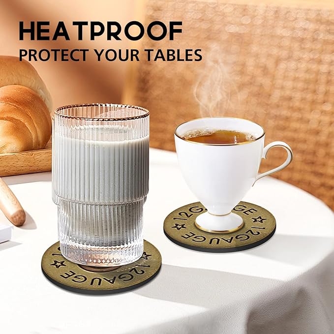 Swooflia Coasters for Drinks Coffee Table, 12 Gauge Vintage Bronze Silicone Absorbent Cup Coaster Set Housewarming Kitchen Home Wooden Desk Office Bar Tabletop Decor 6 Pack