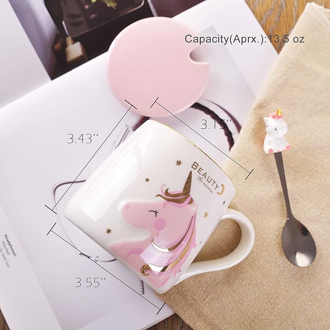 VanEnjoy Ceramic Unicorn Coffee Mug Tea Cup with Spoon,Lunar Pattern 13oz(380ml)