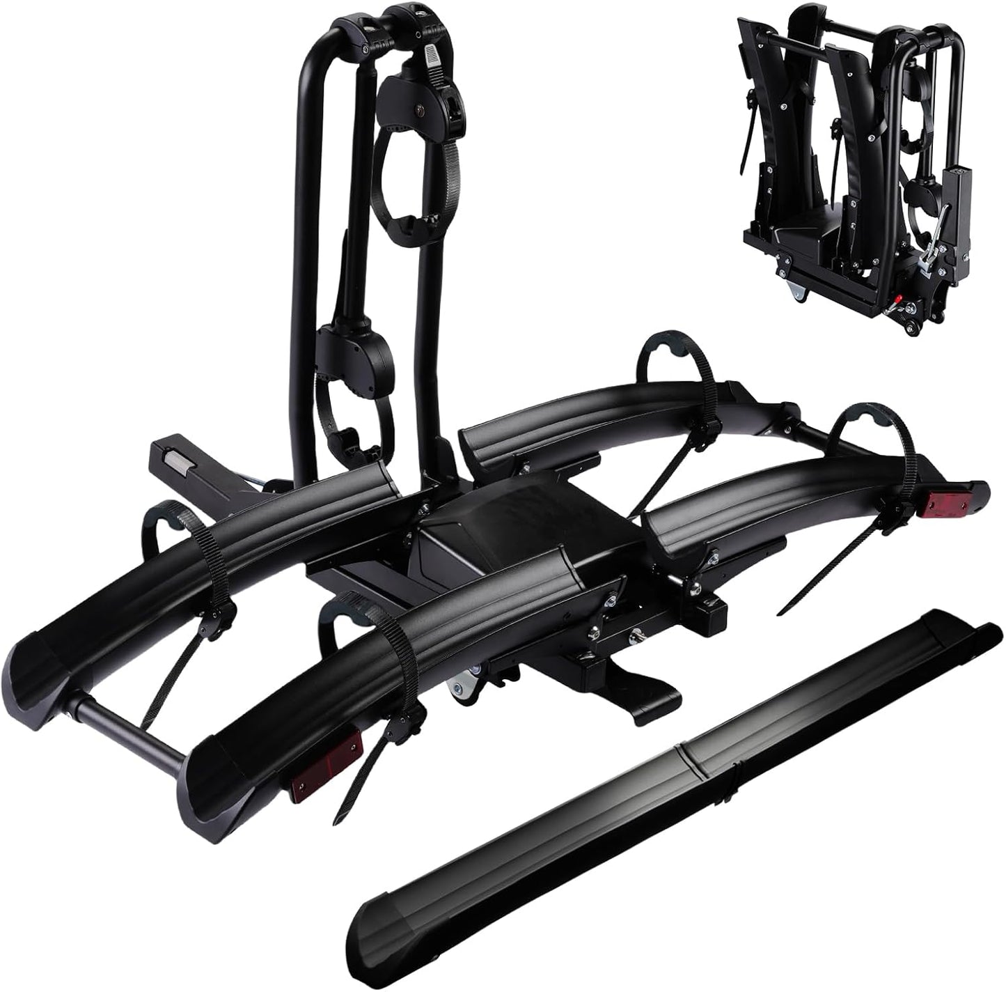 Foldable Electric Bike Rack Hitch Mount with Ramp for 2" Receiver, 2 Bike Rack for Car, Up to 4’’ Fat Tire, 136 lbs Capacity, with Locks, Tiltable, Wheels for Easy Transport