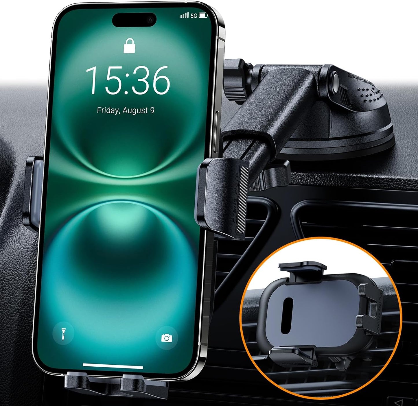 Ultra Stable Phone Holders for Your Car [Powerful & 360 Adjustable Suction Cup] Universal Car Phone Holder Mount Long Arm Flexible Car Mount for Dashboard Windshield Air Vent All Phone Case