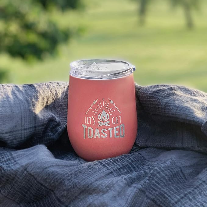 Campfire Metal Wine Tumbler / 12 Ounce Let’s Get Toasted Camping Cup/Funny Portable Bonfire Gift