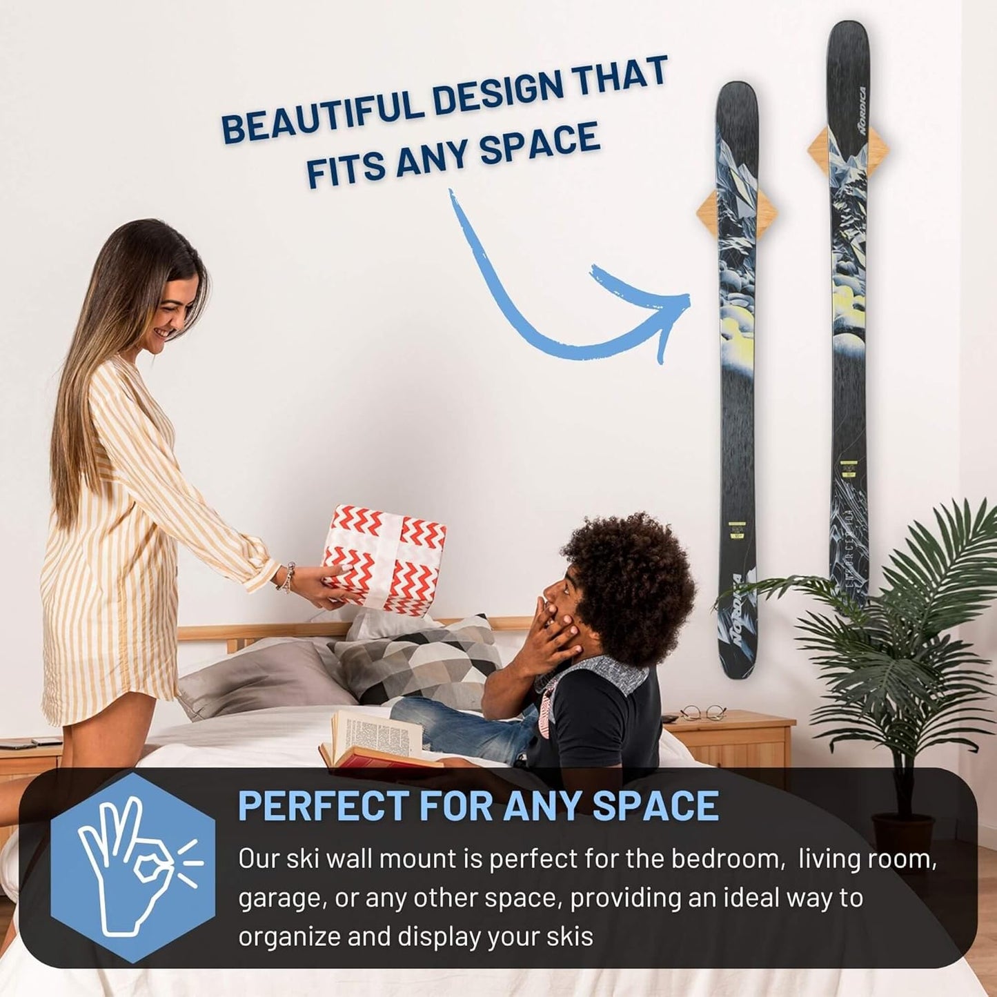 Hang 11 Ski Wall Mount - Ski Hangers for Wall, Display Mount, Minimalist Hardwood Hangers, Decorative Holders to Hang, Vertical Storage Rack for Garage, Showcase your Favorite Pastime