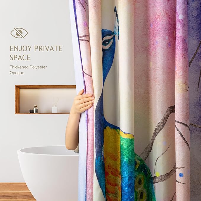 Vimorco Oil Painting Peacock Shower Curtain, Beautiful Peacock Shower Curtains for Bathroom, Waterproof Quick-Dry Polyester Fabric Shower Curtain, Art Peacock Bath Curtain Bathroom Decor, 12 Hooks