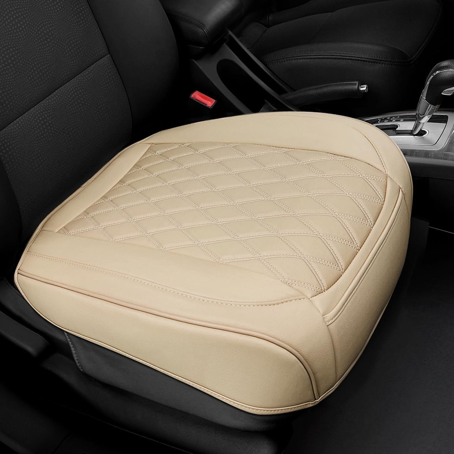 1 Pack Leather Front Car Seat Cover Bottom Car Seat, Anti-Slip and Full Wrap Driver Car Seat Protectors, Luxury Waterproof Bottom Auto Seat Cushion Pad Mat for Most Vehicles(Beige)