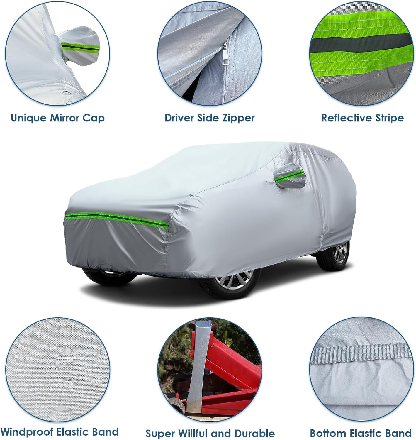 AUQDD 6-Layers Premium Hatchback Car Cover Waterproof All Weather Weatherproof UV Sun Protection Snow Dust Storm Resistant Outdoor Exterior Custom Form-Fit Full Padded Car Cover with Straps -173" K18