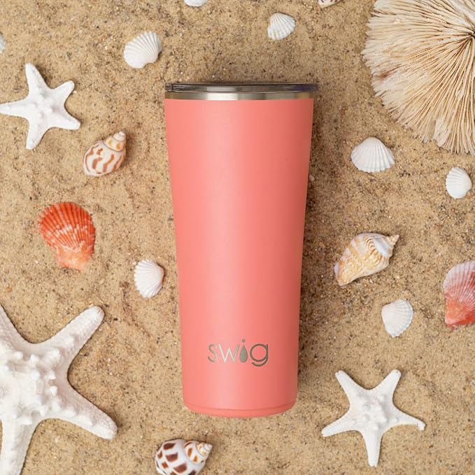 Swig Life 22oz Insulated Tumbler, Travel Coffee Tumbler with Lid, Cup Holder Friendly Travel Coffee Mug, Stainless Steel Thermos (Cool Cat)