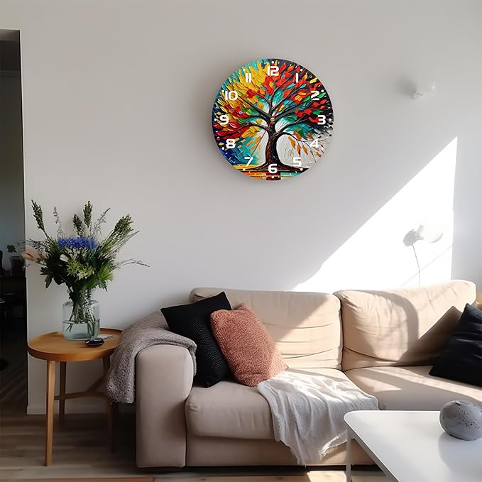 Wall Clock, 10 Inch Silent Non-Ticking Home Kitchen Decor, Battery Operated for Bathroom Bedroom Living Room Office(Tree of Life)