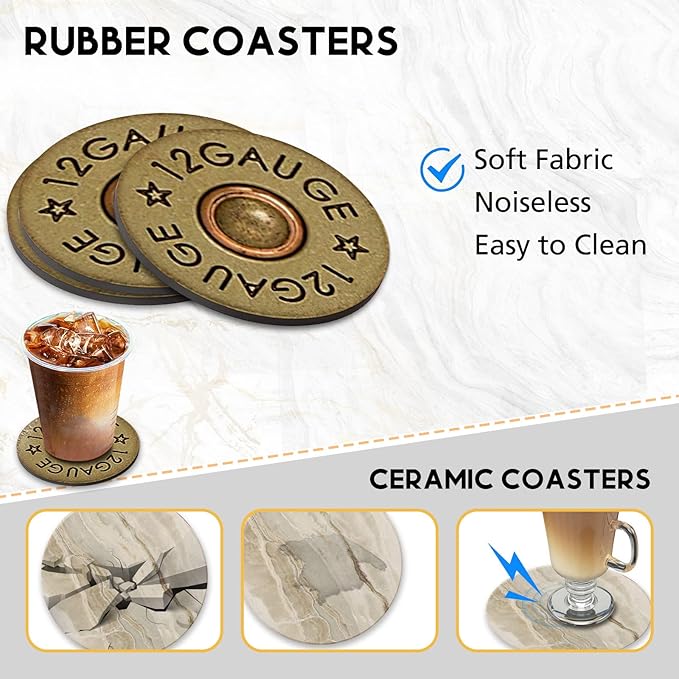 Swooflia Coasters for Drinks Coffee Table, 12 Gauge Vintage Bronze Silicone Absorbent Cup Coaster Set Housewarming Kitchen Home Wooden Desk Office Bar Tabletop Decor 6 Pack