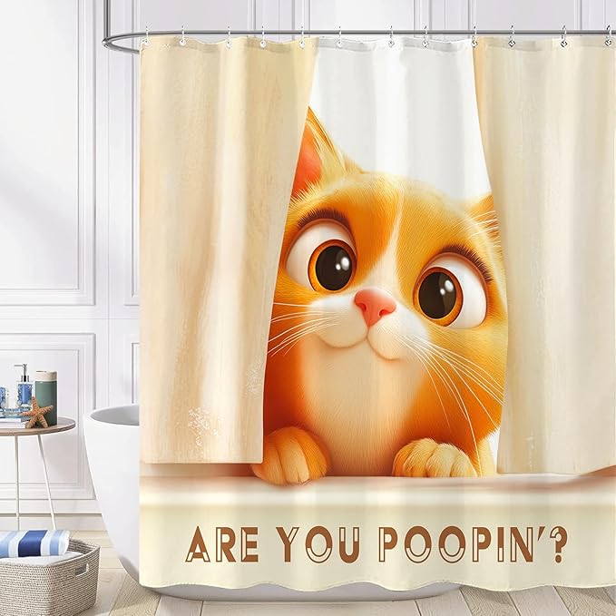 Yeoiat are You Pooping Shower Curtain Funny Shower Curtain Cute Shower Curtains for Bathroom Fun Shower Curtain Set with 12 Hooks Cat-04 72×72 Inches