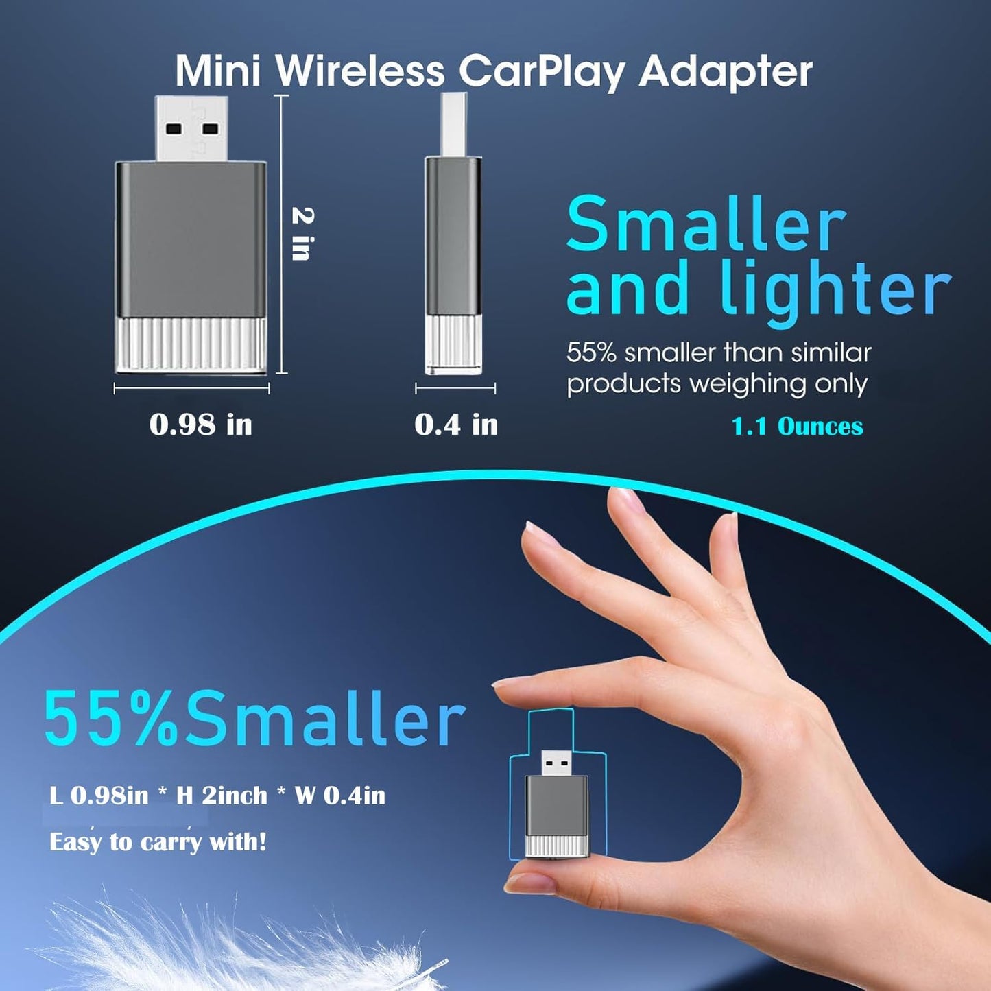 Mini Wireless Carplay Adapter for Apple iPhone,Plug and Play Easy Setup Automatic Reconnect,Convert Wired to Wireless Bluetooth Carplay Adapter Dongle,for Car play 2016+ & iPhone iOS 10+ (USB A)Grey01