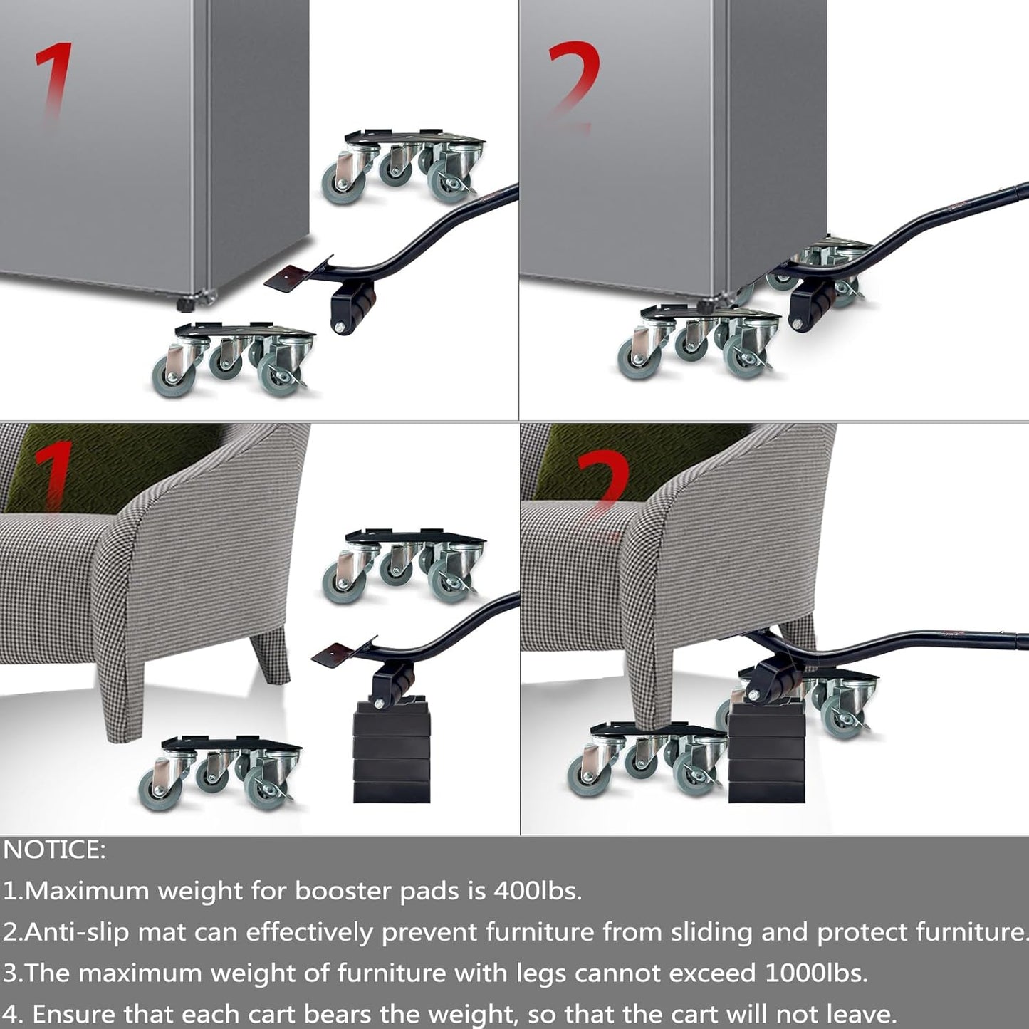 Furniture-Dolly-Furniture-Movers-with-5-Wheels, Furniture Sliders Large Size Carbon Steel Panel Lifter Tool for Moving Heavy Furniture, Furniture Dollies with 2 Brakes, Max Capacity 3335 Ibs