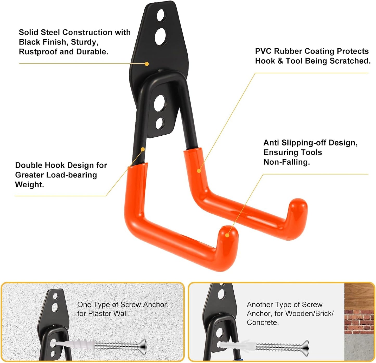 Garage Hook Heavy Duty Wall Storage Hangers, 24 Pack Garage Storage Hooks Steel Tool Orange for Ladders, Ropes, Garden Tools