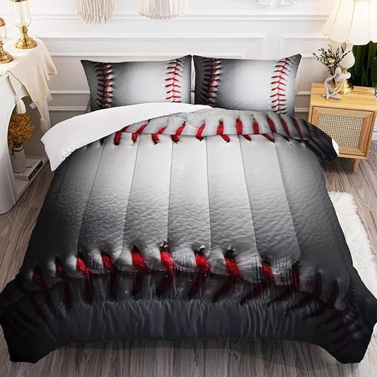BSNTHO 3D Baseball Comforter Set Twin Size for Boys Sports Games Comforter Set Kids Sports Bedding Set with 2 Pillowcases Baseball Comforter for All Season