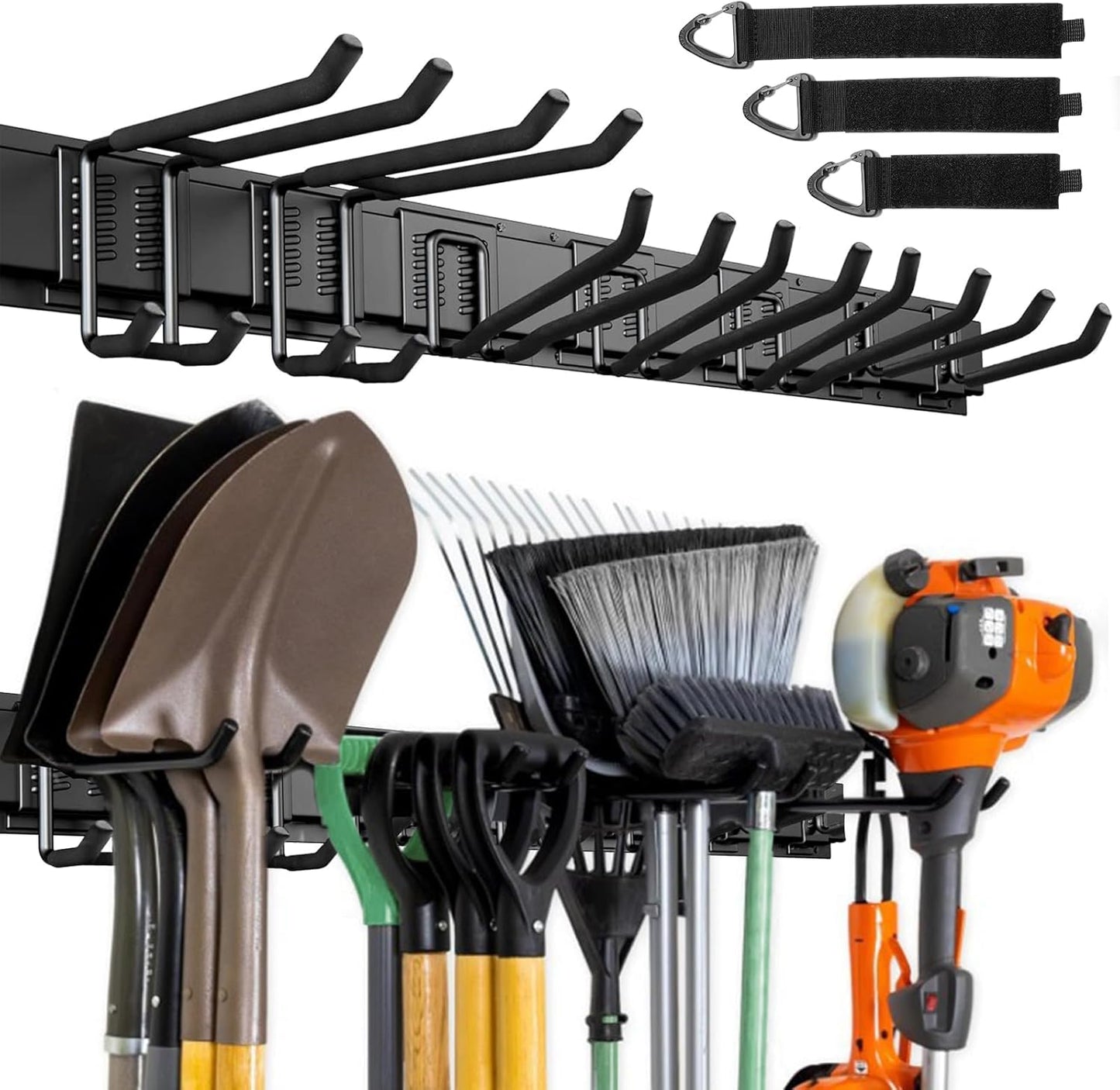 Garage Garden Tool Organizer Wall Mount,48 Inch Garage Organizer Wall Mounted Storage System with 7 Layer Hooks,Max 440lbs Adjustable Metal Hooks,Home Gift