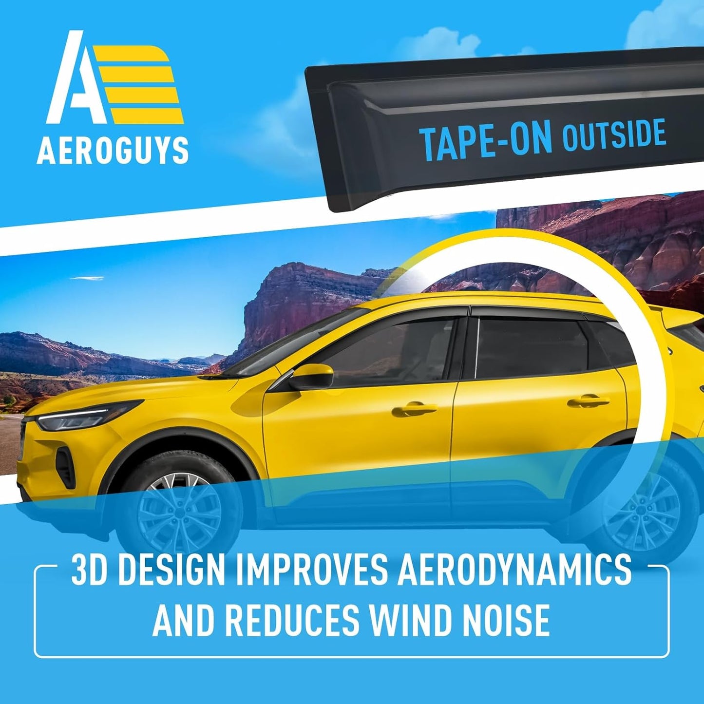 Extra Durable Window Deflectors Tape-On Window Visors Rain Guards Fit for Ford Escape 2020-2025, Sun Visors, Wind Vent for Shades, Exterior Car Accessories - 6pcs. AG0166