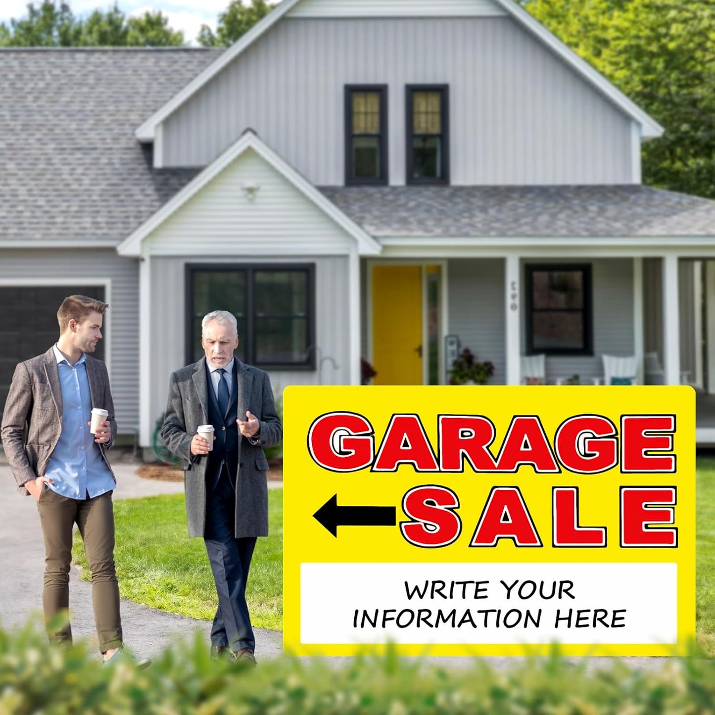 Garage Sale Sign, Large Size 24" x 16" Garage Sale Signs with Stakes, 3PCS Double-Sided Large for Sale Sign with Directional Arrow, Corrugated Plastic Weatherproof Suitable for Yard Sale