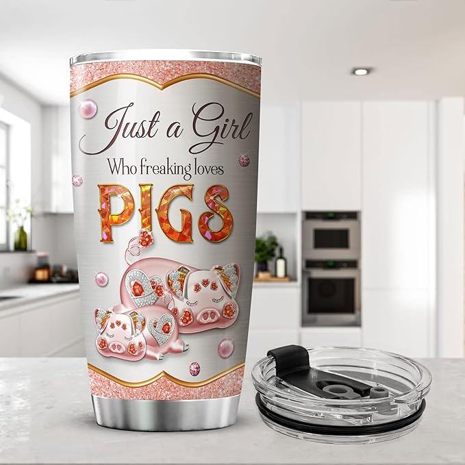 ZOXIX Im Just A Girl Who Loves Pigs Stainless Steel Tumbler Jewelry Style Funny Animal Coffee Mugs With 20oz Cute Pig Lover Gifts For Girls Farm Themed Insulated Travel Cup