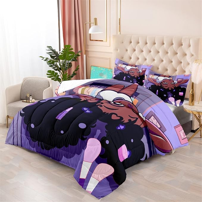 Black Girl Comforter for Full Size Bed, Purple African American Girl Full Bedding, Microfiber Soft 3 Piece Quilt Set, 1 Comforter + 2 Pillowcases