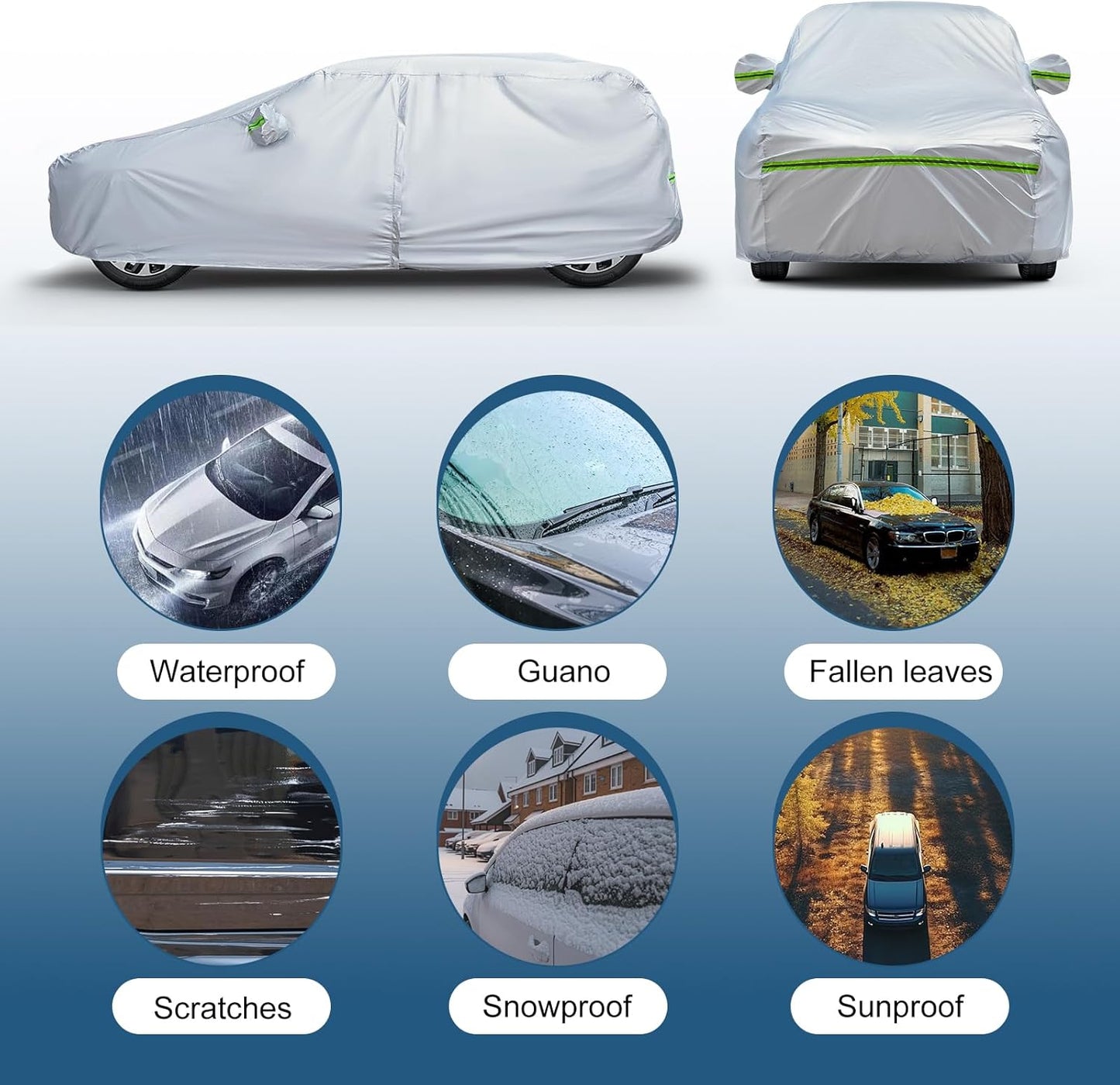 AUQDD 6-Layers Premium SUV Car Cover Waterproof All Weather Weatherproof UV Sun Protection Snow Dust Storm Resistant Outdoor Exterior Custom Form-Fit Full Padded Car Cover with Straps 178"-190" K7