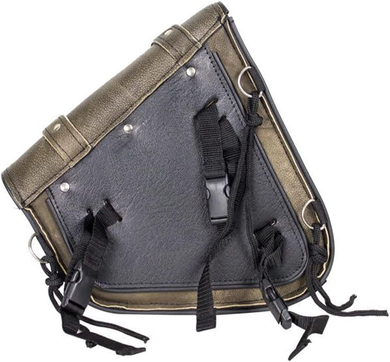 GARGOYLE BELLS Premium Naked Leather Swing Arm Bag For Motorcycle Left Side Solo Bags Saddle Bags For Softails Choppers (Style-1, Brown)