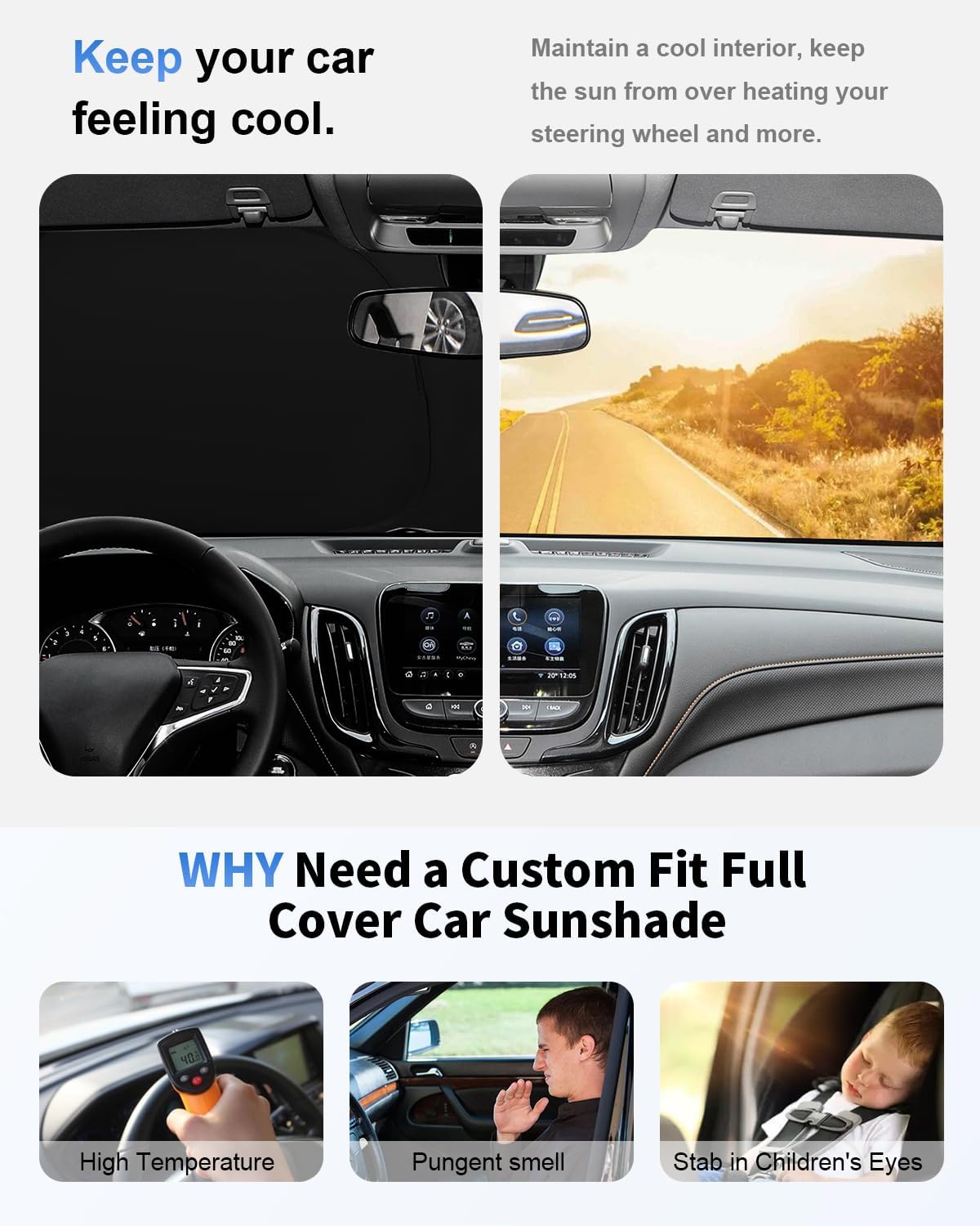 for Nissan Rogue Windshield Sun Shade Sunshade Custom Fit Rogue Accessories 2023-2024 2025 (Not for Rogue Sport) 2-Layer Windshield Cover Front Window Sun Visor 240T Shield Protector Block UV Ray