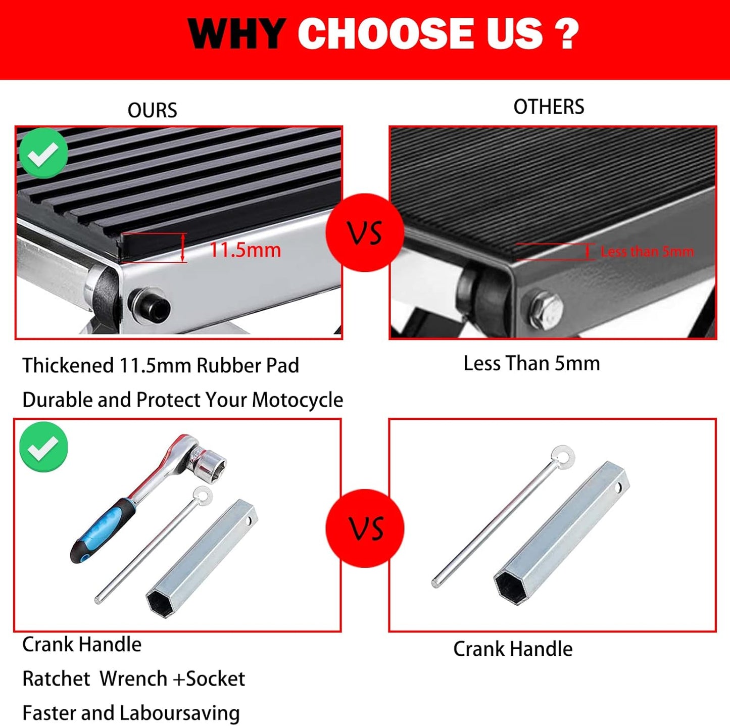 CXRCY 1200 LBS Motorcycle Lift Scissor Jack Stainless Steel Finish Upgraded Dirt Bike ATV Steel Motorcycle Hoist Stand with Ratchet Wrench,Crank Handle,Thickened Rubber Pad,Wide Deck