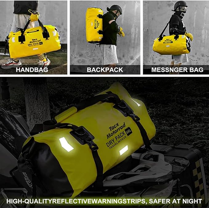 Waterproof Duffel Bag for Men/Women, Roll-top Dry Backpack Duffel Bag with Quick-fixed Straps, Motorcycle Tail Saddle Bag for Motorcycling, Rafting, Boating, Kayaking, Travel, 48L-Yellow
