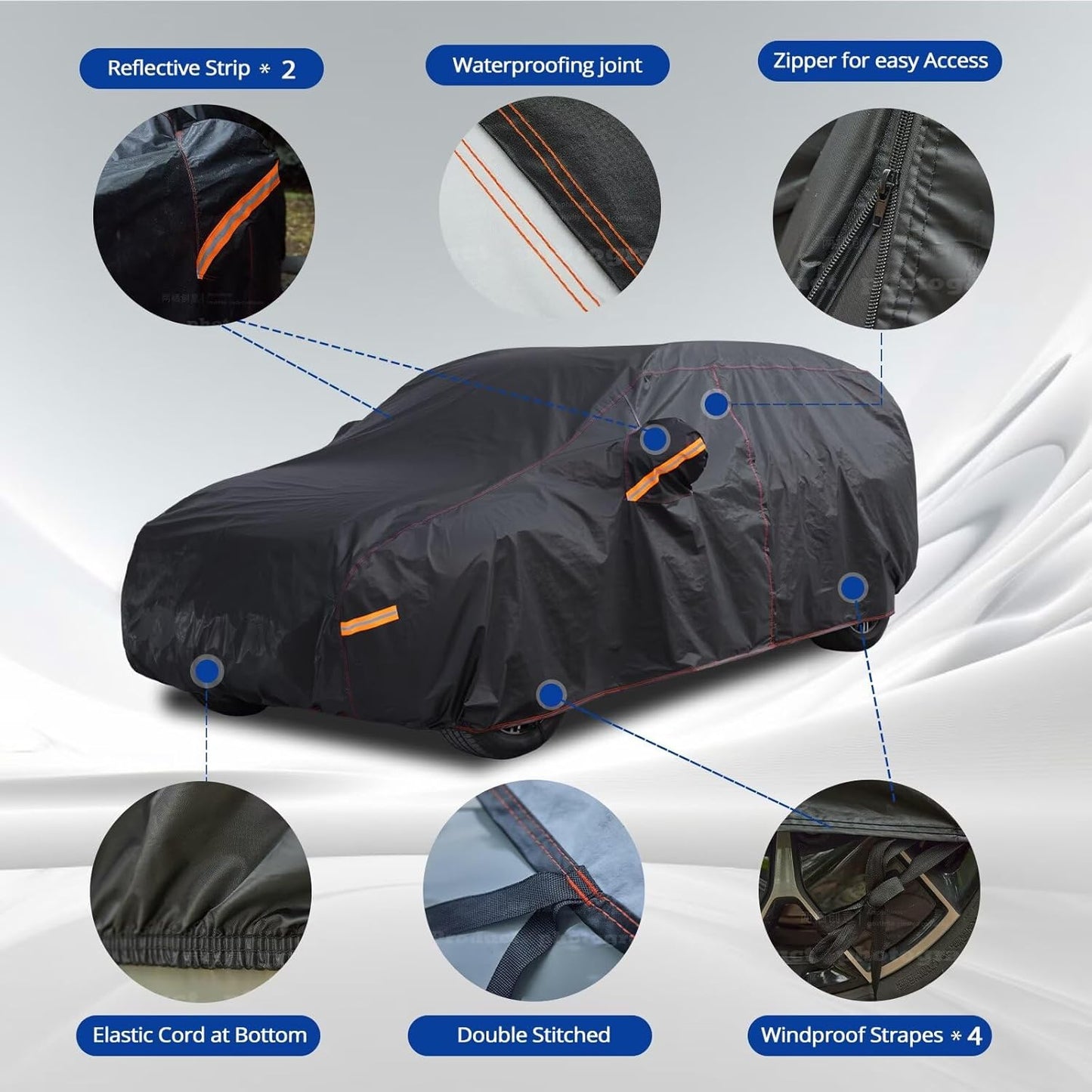 6 Layer Heavy Duty SUV Car Cover Waterproof All Weather Protection with Cotton Liner, Universal Fit Ford Explorer, Toyota Highlander, Honda Pilot, Dodge Durango, BMW X5 X6, Lexus RX350