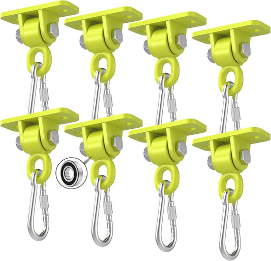 Heavy Duty Swing Hangers, Porch Swing Hanging Kit with Bearing Outdoor Playground Tree Indoor Ceiling Mount Hardware Brackets with Snap Hooks for Yoga Hammock Punching Bag Accessories 8PCS Yellow