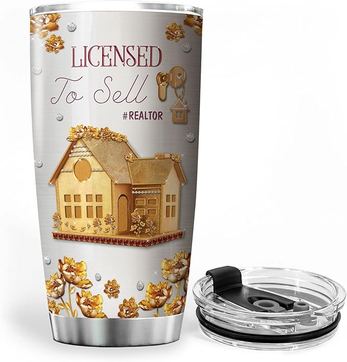 ZOXIX Realtor Coffee Tumbler Stainless Steel Mug With Lid 20oz Travel Cup Gifts For Realtors Female Flower Floral Housing House Girl Cute Tumblers For Women Salesperson Accessories
