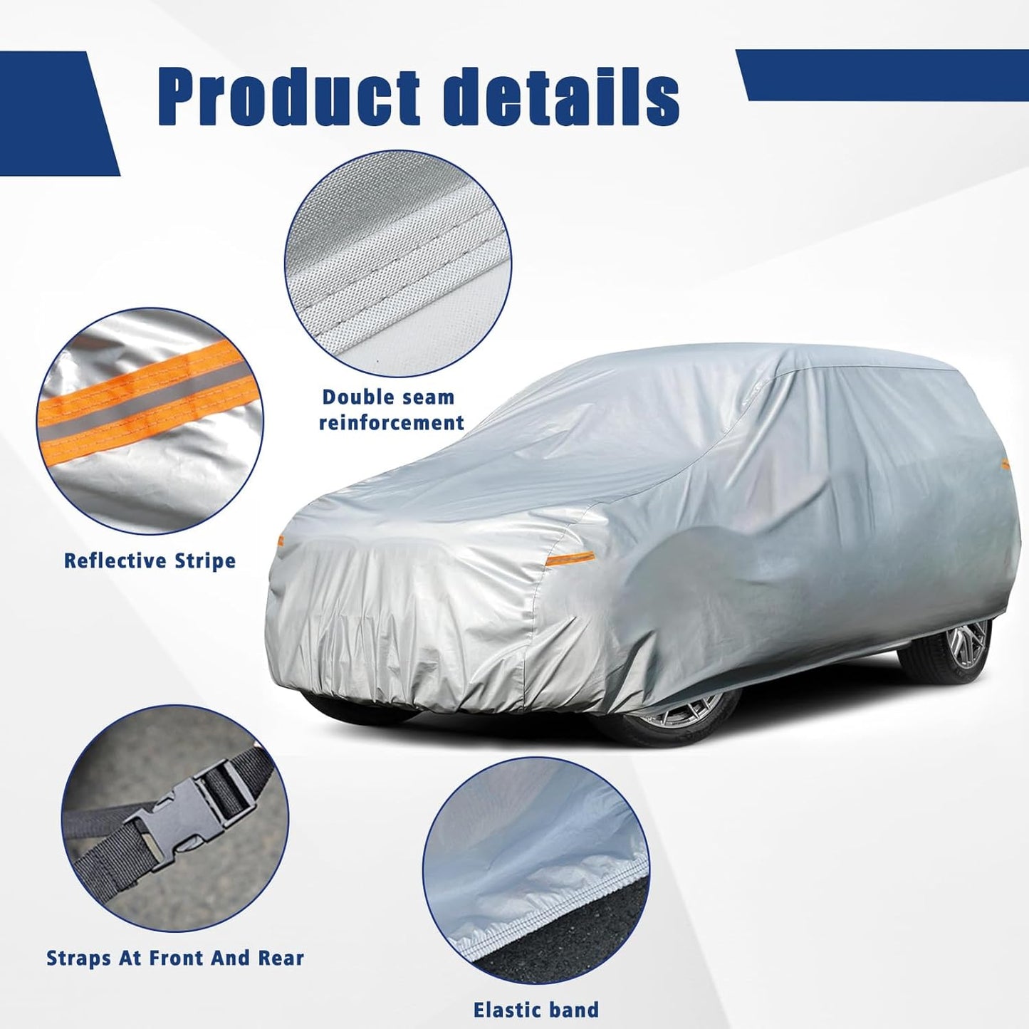 Kayme 6 Layers SUV Car Cover Custom Fit for GMC Yukon XL (2000-2025) Waterproof All Weather for Automobiles, Outdoor Full Cover Rain Sun UV Protection.Silver