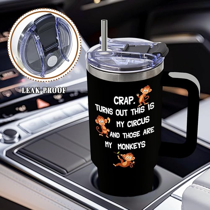 These are My Monkeys Tumbler, Birthday Gifts for Mom, Funny Christmas Gifts from Daughter Son, Crap Turns Out This is My Circus, 40 Oz Tumbler with Handle