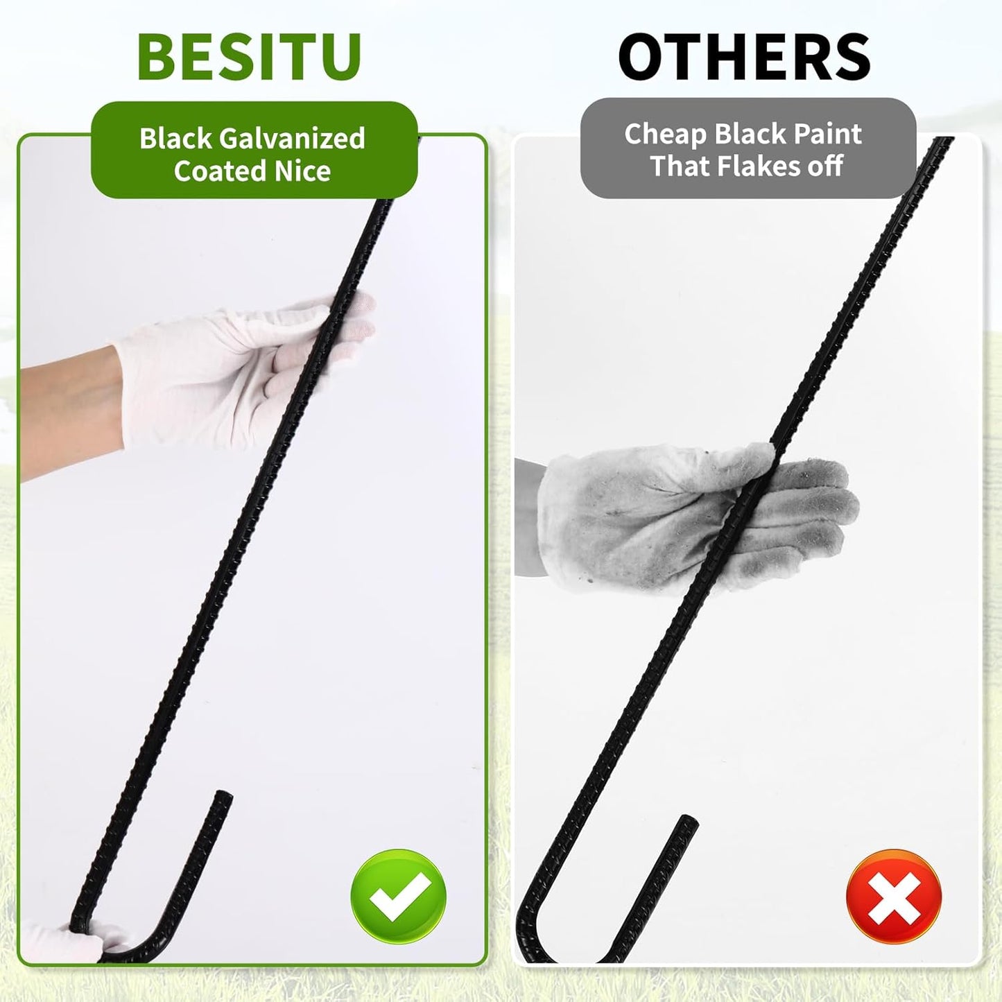 24 inches J Hook Rebar Stakes (16-Pack), Extra Long Garden Stakes with Chisel Point End Steel Rebar Ground Stakes for Tent Chain Link Fence and Outdoor Decorations Black Coated