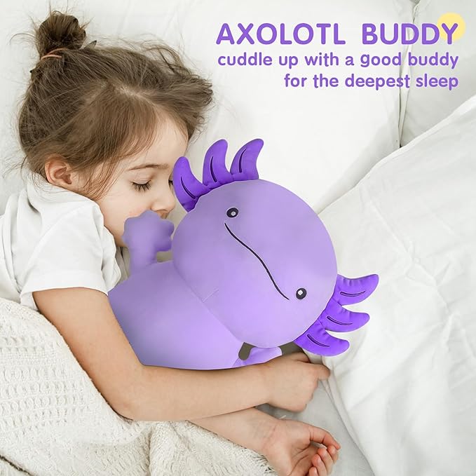 22 inch Cute Giant Purple Axolotl Plush Soft Body Pillow, Large Squishy Plushies Axolotl Stuffed Animals Toy, Gifts for Kids Boys Girls Birthday