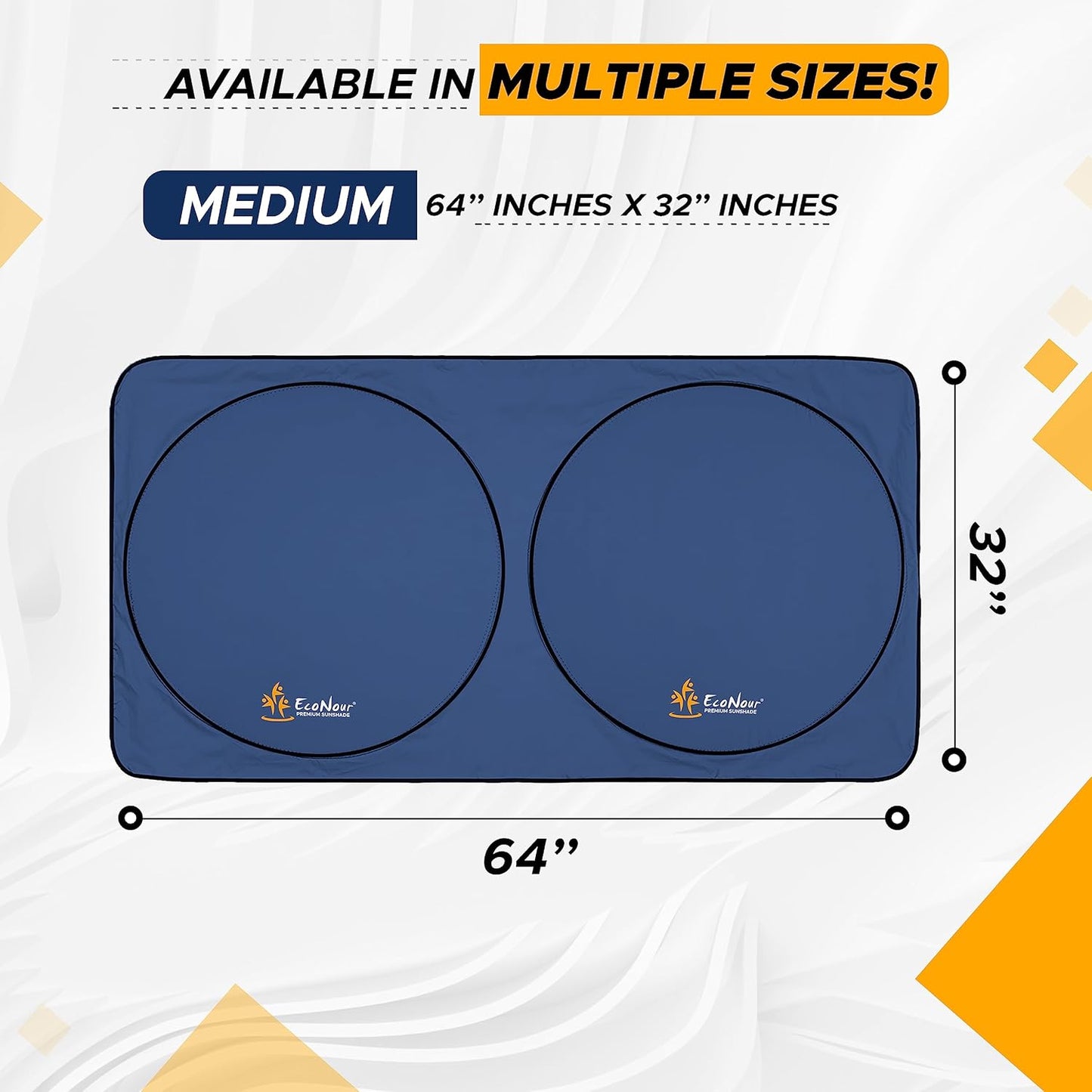 EcoNour Car Windshield Sun Shade | Premium 300T Polyester Automotive Heat Shield | Sunshade for Car Windshield, Front Window Sun Shade, UV Glare Protection | Fits Sedans, Mini SUVs, Hatchbacks (64x32)