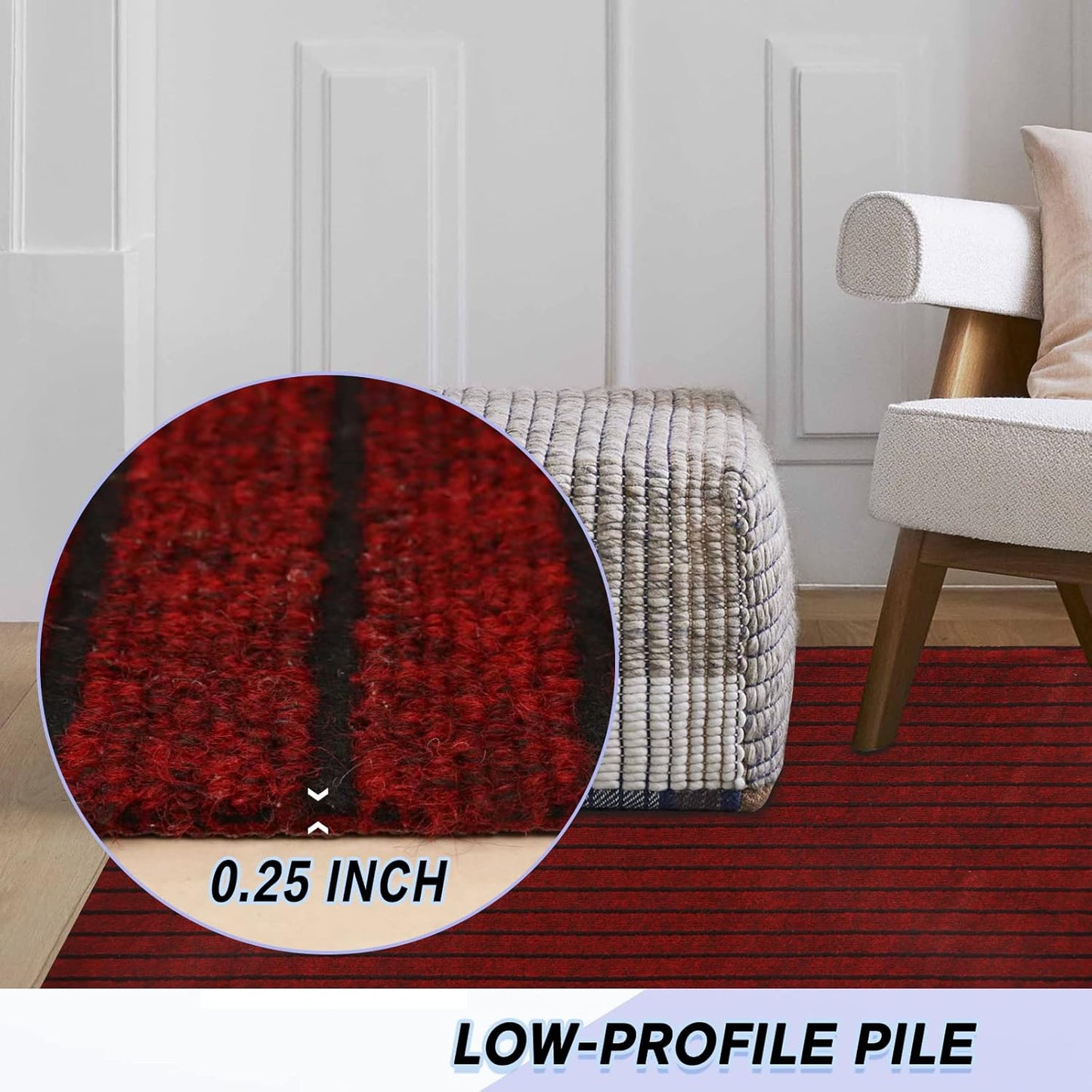 Custom Size Backed Non-Slip Area Rugs Runner, Easy Clean, Waterproof Runner Rugs for Hallway Entryway, Kitchen, Laundry, 4FT x 66FT, Red Stripe