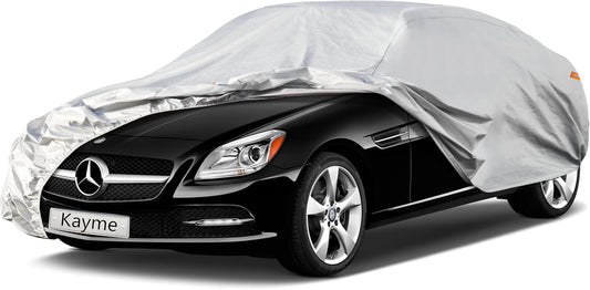 Kayme 6 Layers Car Cover Custom Fit for Mercedes Benz SLK Class 200 230 250 280 320 350 (1996-2016) Waterproof All Weather for Automobiles, Outdoor Full Cover Rain Sun UV Protection.Silver