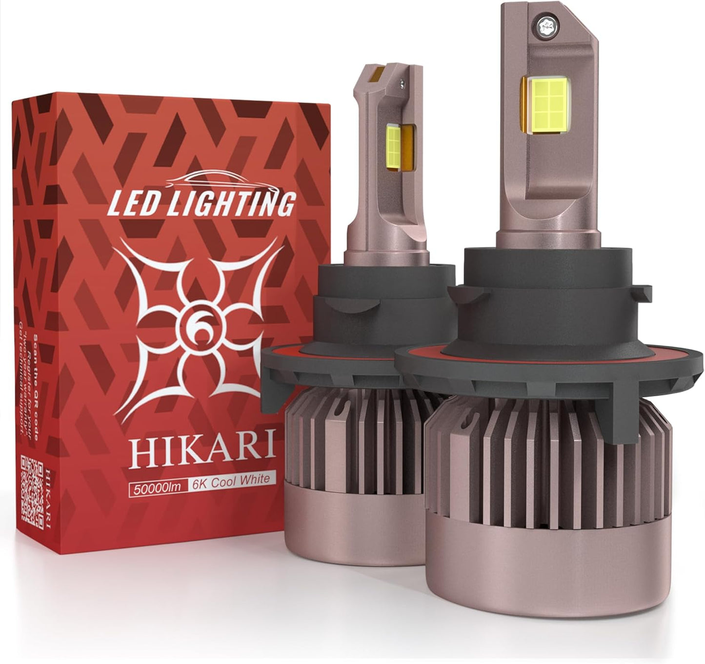 HIKARI WINGS H13 9008 Fog Light, 50000LM Pure White 6000K LED Bulbs, Plug & Play IP68 Waterproof Pack of 2