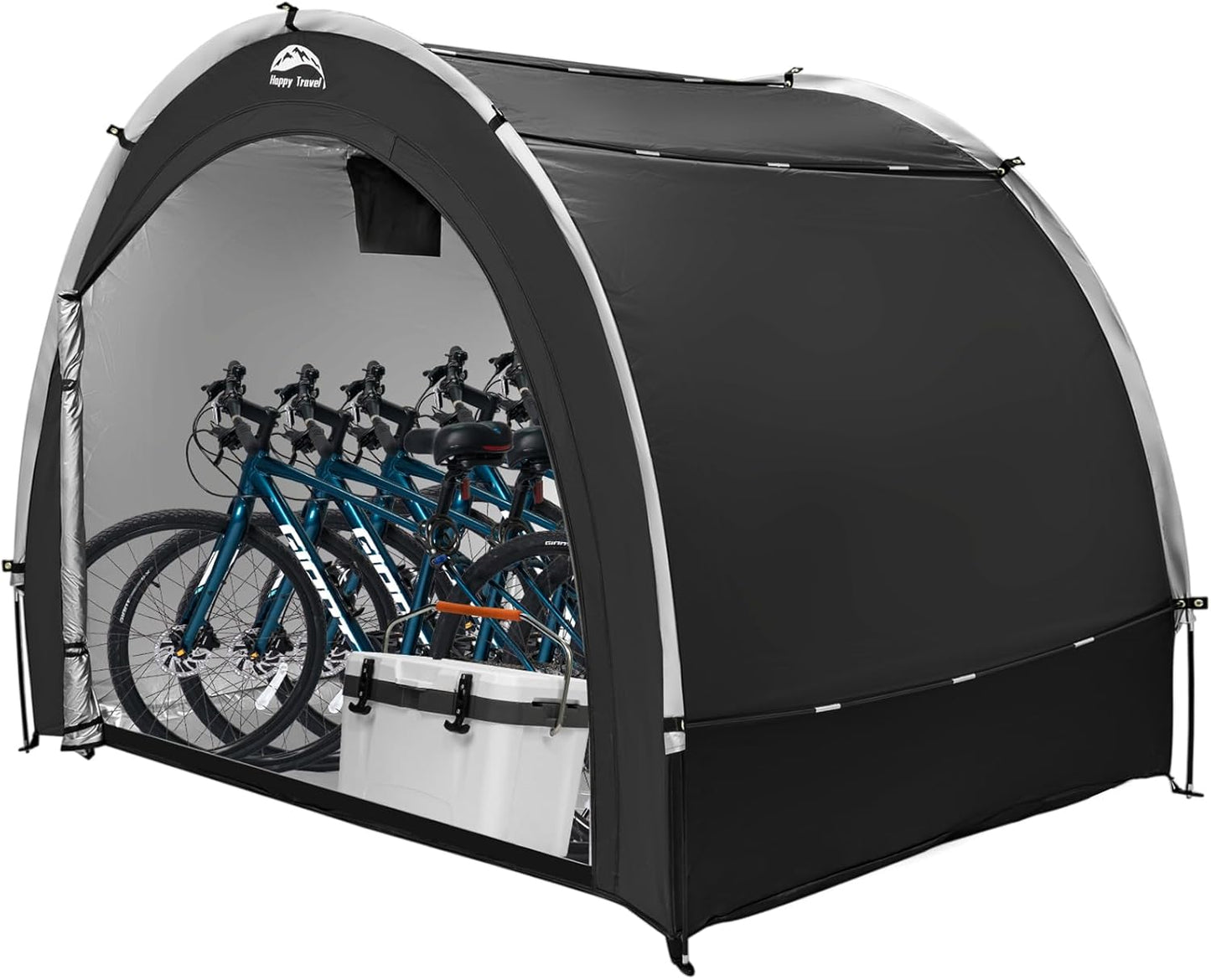 Happy Travel Bike Storage Tent Shed, Outdoor Waterproof Bicycle Covers Shelter with Window for 2/4/6/8 Bikes,Oversized Outside Portable Sheds for Lawn Mower,Garden Tools (Black)