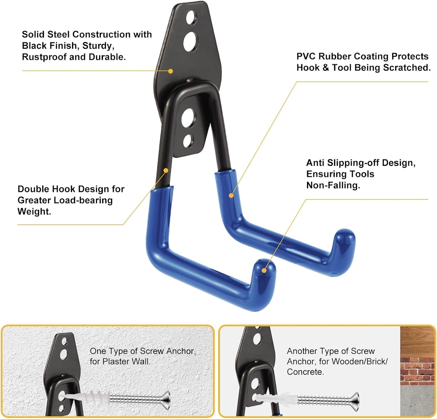 Garage Hook Heavy Duty Wall Storage Hangers, 22 Pack Garage Storage Hooks Steel Tool Blue for Ladders, Ropes, Garden Tools