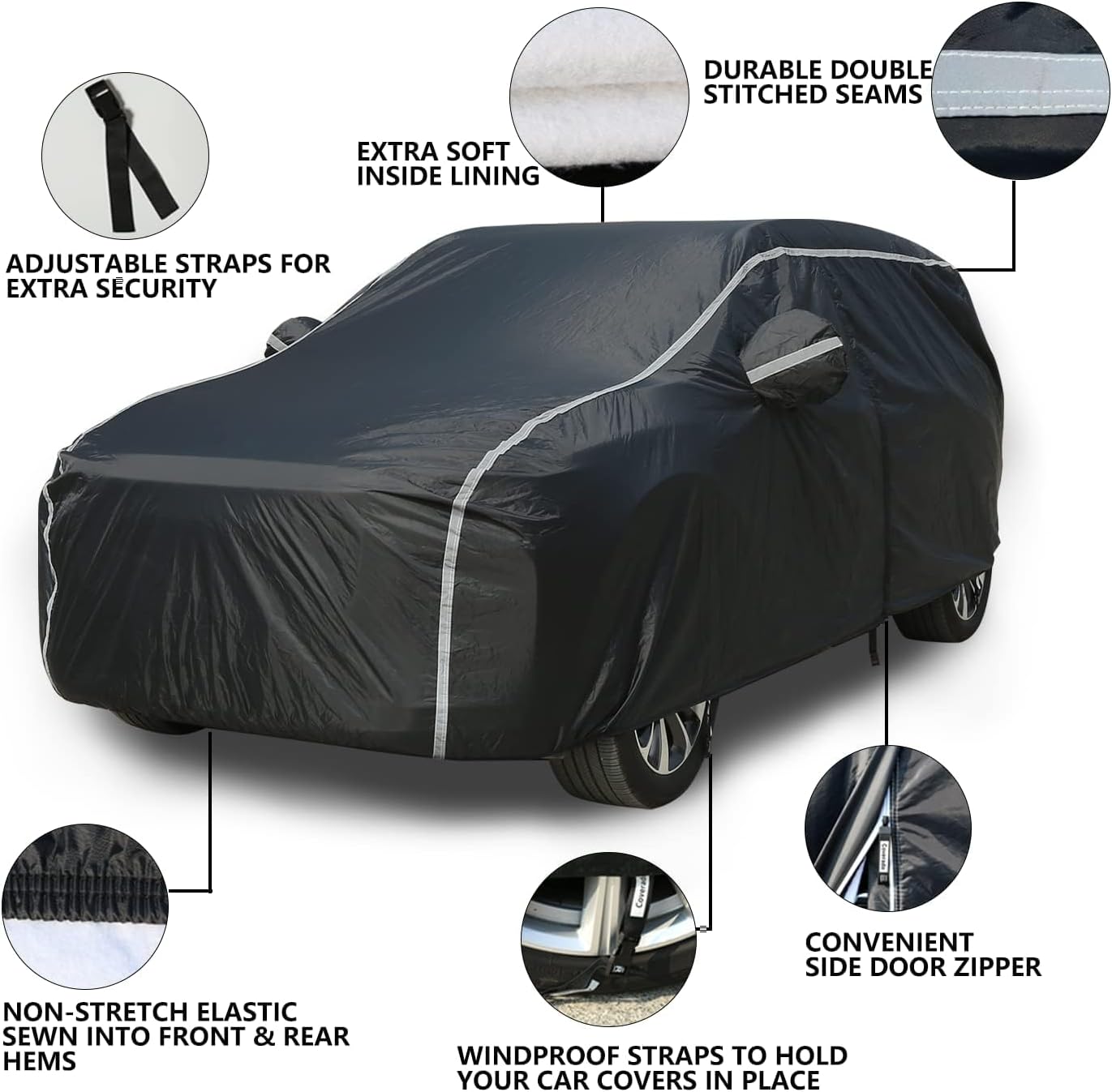 Tecoom SUV Car Cover Waterproof All Weather, Hail Protector for Automobiles w/Zipper Door, Cotton Backing UV Protection Car Covers Outdoor Indoor, Snowproof Universal Car Tarp Fit for 191"-205" SUV